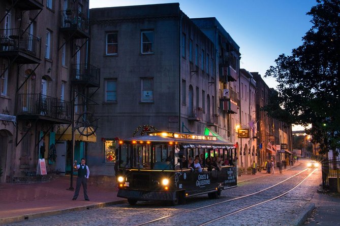 Savannah Ghosts & Gravestones Trolley Tour - River Street and Perkins and Sons: the spooky setting you can see