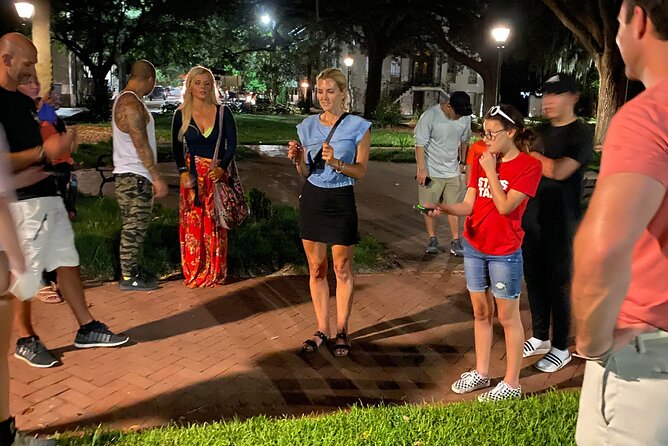 Savannah's 13 Ghosts, Voodoo, Murder & Mystery Tour - Forsyth Park at night: oaks, moss, and spooky silence